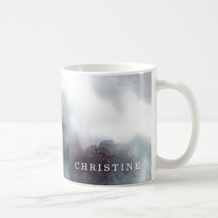 Monogramm Name Aquarellfarbe Hipster blau nautisch Kaffeetasse