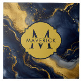Monogramm-Name auf NavyGold-Abstract Marble FluidA Fliese (Vorderseite)
