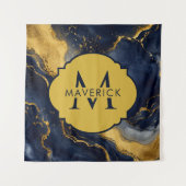 Monogramm-Name auf NavyGold-Abstract Marble FluidA Wandteppich (Vorderseite)