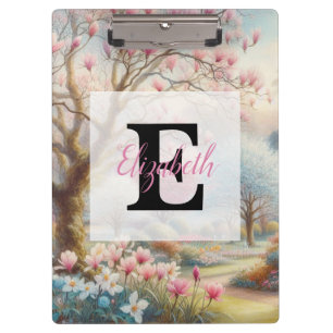 Monogramm-Name auf vintage Aquarell-Blumenpark Klemmbrett