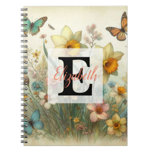 Monogramm-Name auf vintage-Aquarellblumen Notizblock