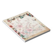 Monogramm-Name auf vintage-Aquarellblumen Notizblock (angewinkelt)