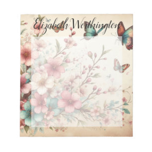 Monogramm-Name auf vintage-Aquarellblumen Notizblock