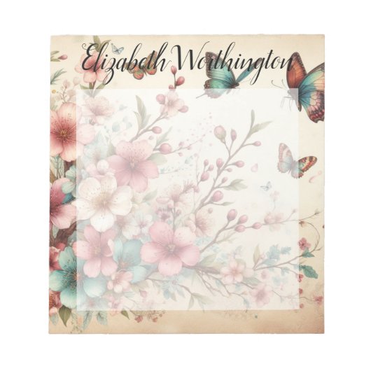 Monogramm-Name auf vintage-Aquarellblumen Notizblock (Vorderseite)