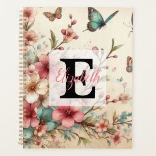 Monogramm-Name auf vintage-Aquarellblumen Planer