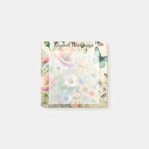 Monogramm-Name auf vintage-Aquarellblumen Post-it Klebezettel