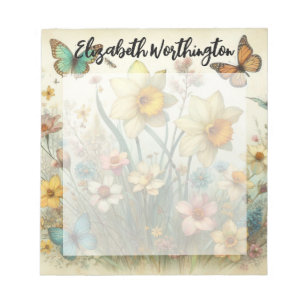 Monogramm-Name auf Vintage-Wasserfarben-Blumen Notizblock
