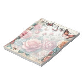 Monogramm-Name auf Vintage-Wasserfarbenblumen  Notizblock (Rotiert)