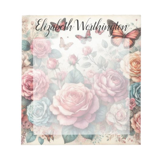 Monogramm-Name auf Vintage-Wasserfarbenblumen  Notizblock (Vorderseite)