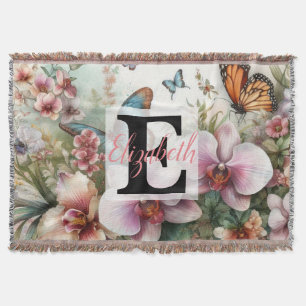 Monogramm-Name auf Wasserfarben-Blumen in Pastellf Decke