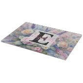Monogramm-Name auf Wasserfarben-Blumen in Pastellf Schneidebrett (Ecke)