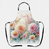 Monogramm-Name auf Wasserfarben-Blumen in Pastellf Schürze (Vorderseite)