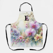 Monogramm-Name auf Wasserfarben-Blumen in Pastellf Schürze (Vorderseite)