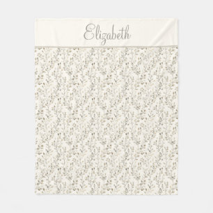 Monogramm Name Beige Grau Braun Botanisch Neutral  Fleecedecke