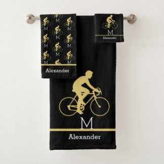 Monogramm Name Bicycle Gold Black Badhandtuch Set