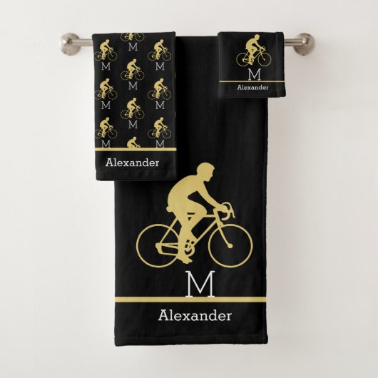 Monogramm Name Bicycle Gold Black Badhandtuch Set (Insitu)