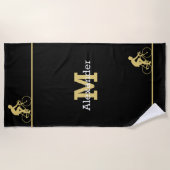 Monogramm Name Bicycle Gold Black Bath / Strandtuch (Vorderseite)