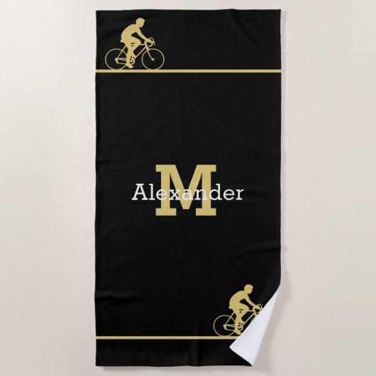 Monogramm Name Bicycle Gold Black Bath / Strandtuch (Vorderseite)