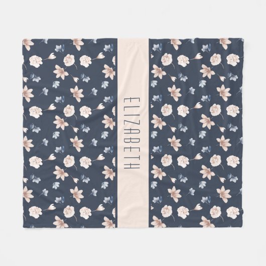 Monogramm Name Blank Rosa Navy Blauer Blauer Fleecedecke (Vorderseite (Horizontal))