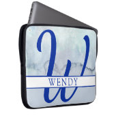 Monogramm Name Blau Farbe Laptopschutzhülle (Vorne Rechts)