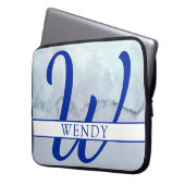 Monogramm Name Blau Farbe Laptopschutzhülle (Vorderseite Links)