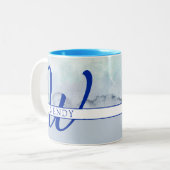 Monogramm Name Blau Farbe Zweifarbige Tasse (Vorderseite Links)