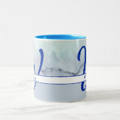 Monogramm Name Blau Farbe Zweifarbige Tasse (Mittel)
