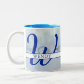Monogramm Name Blau Farbe Zweifarbige Tasse (Links)