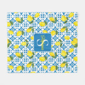Monogramm Name Blau Französisch Fliese Zitrone Mus Fleecedecke (Vorderseite (Horizontal))