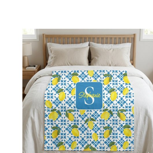 Monogramm Name Blau Französisch Fliese Zitrone Mus Fleecedecke
