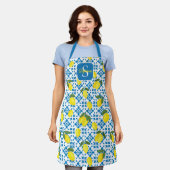 Monogramm-Name Blau Französisch Fliese Zitrone Mus Schürze (Getragen)