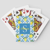 Monogramm Name Blau Französisch Fliese Zitrone Mus Spielkarten (Rückseite)