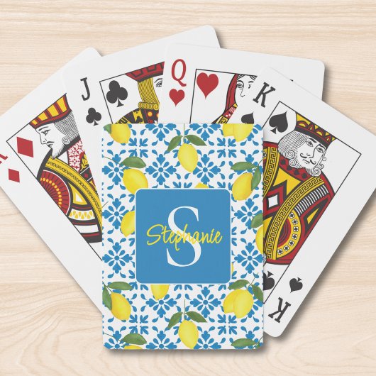 Monogramm Name Blau Französisch Fliese Zitrone Mus Spielkarten