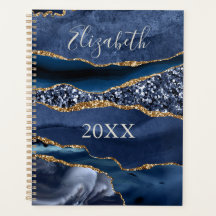 Monogramm Name Blau Gold Glitzer Achat-Marmor