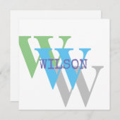 Monogramm Name blau grau GREEN stilvolle Einladung (Vorne/Hinten)