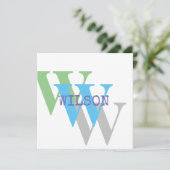 Monogramm Name blau grau GREEN stilvolle Einladung (Stehend Vorderseite)