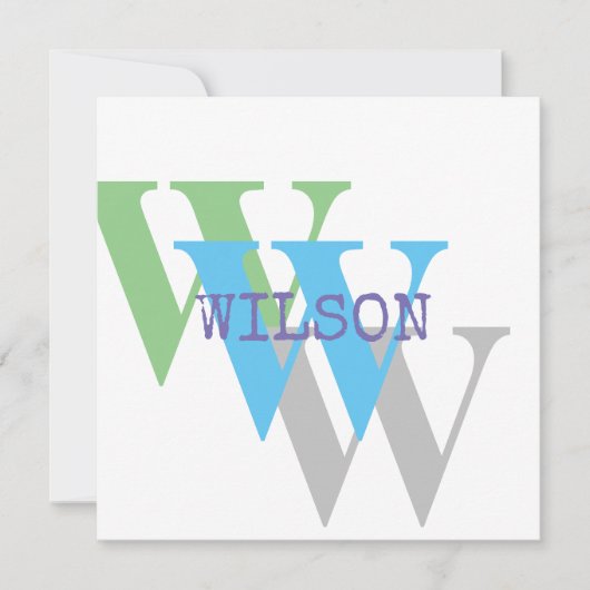 Monogramm Name blau grau GREEN stilvolle Einladung (Vorderseite)