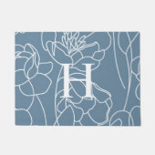 Monogramm Name Blau Moderne Wildblume Fußmatte (Vorderseite)
