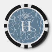 Monogramm Name Blau Moderne Wildblume Pokerchips (Vorderseite)