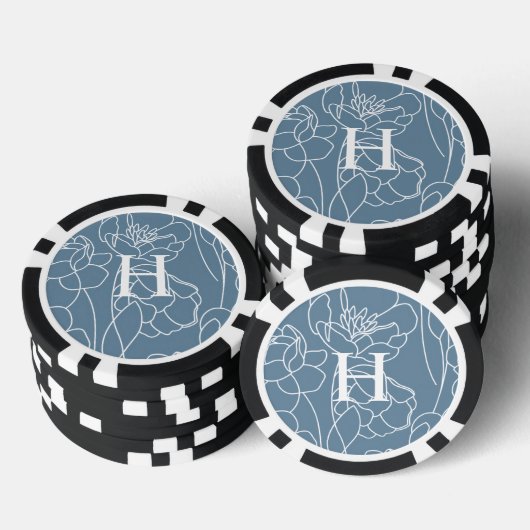 Monogramm Name Blau Moderne Wildblume Pokerchips (Stapel)