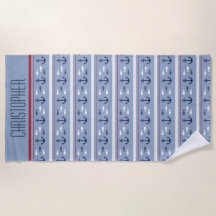 Monogramm Name Blau Navy Weiß Rot Nautilus Anker