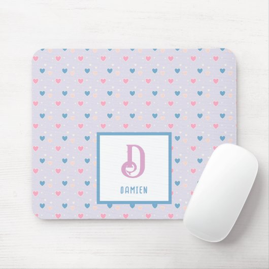Monogramm Name Blau und rosa Muster Mouse Pad Mousepad (Mit Mouse)