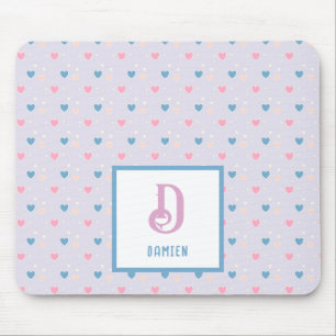 Monogramm Name Blau und rosa Muster Mouse Pad Mousepad