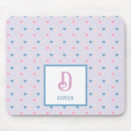 Monogramm Name Blau und rosa Muster Mouse Pad Mousepad (Vorne)