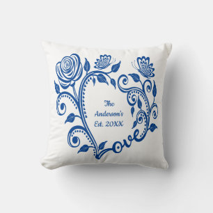 Monogramm Name Blue Butterfells Blume Liebe Herz Kissen