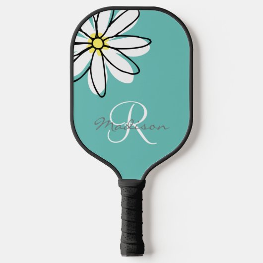 Monogramm Name Blume Daisy Pickleball Schläger (Vorderseite)