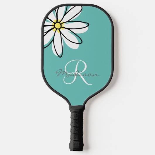 Monogramm Name Blume Daisy Pickleball Schläger (Rückseite)