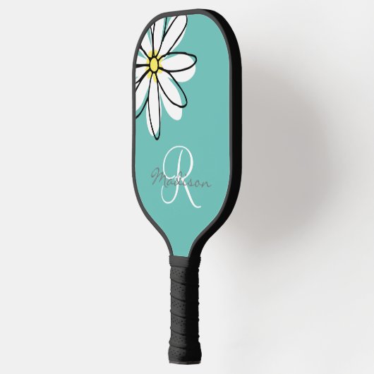 Monogramm Name Blume Daisy Pickleball Schläger (Links)
