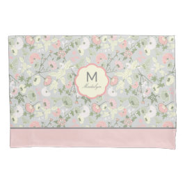 Monogramm Name Blume Rosa grüne Wohngestaltung Kissenbezug