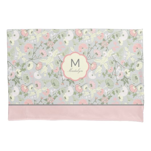 Monogramm Name Blume Rosa grüne Wohngestaltung Kissenbezug (Vorderseite)